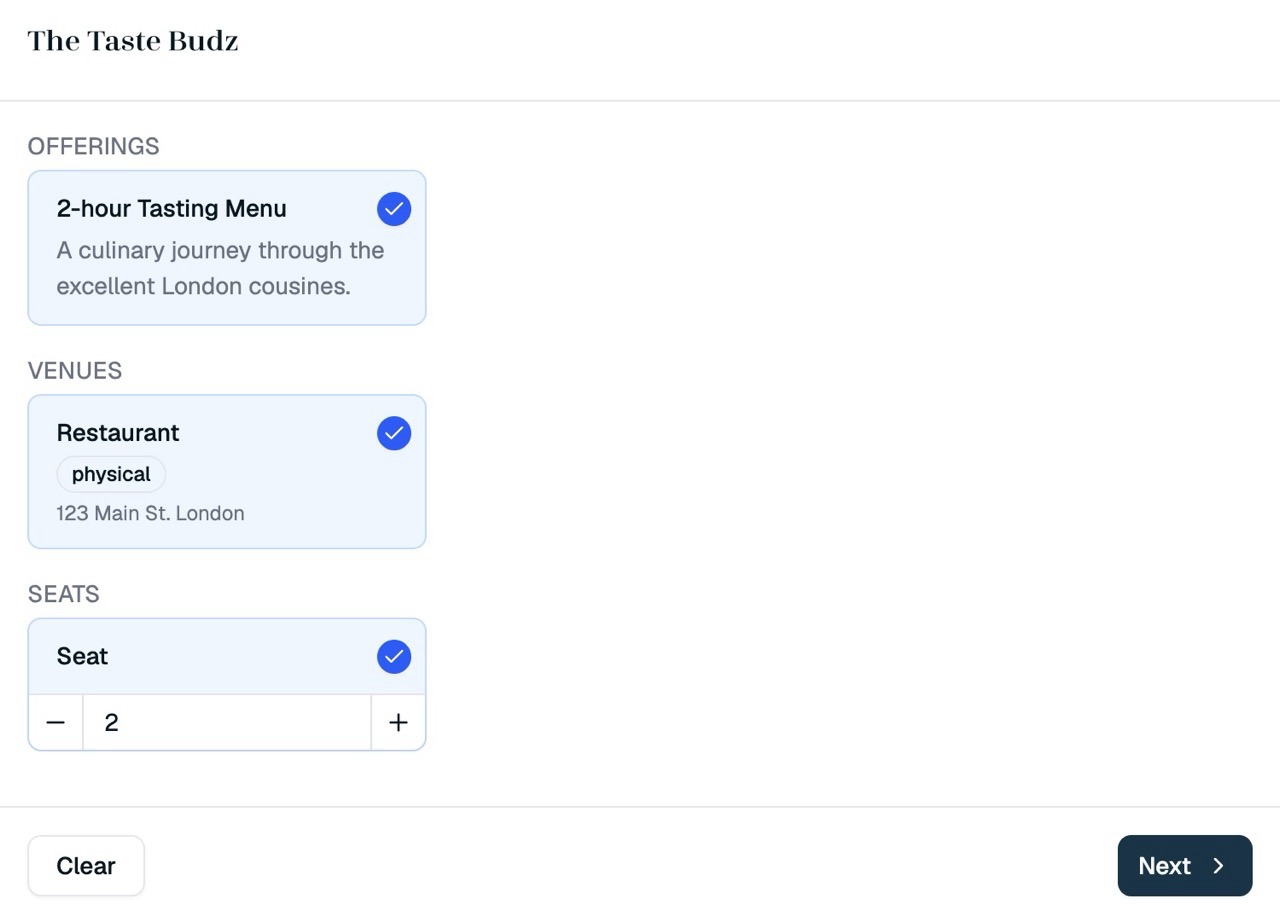 Booking page